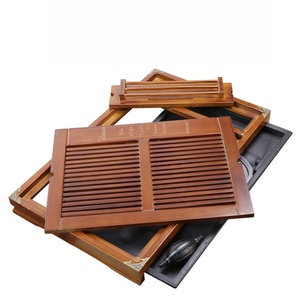 Bandeja de Té de Madera Maciza Reutilizable Estilo Chino, Mesa de Té de Madera con Tapete de Bambú - Product Image 5