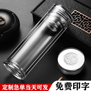 Double Wall Borosilicate Glass Cup With Lid Heat Insulated Tea Cup For Gift And Advertising Use - Product Image 2