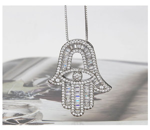 Bling Baguette <span class=keywords><strong>collana</strong></span> <span class=keywords><strong>di</strong></span> palma <span class=keywords><strong>con</strong></span> la <span class=keywords><strong>mano</strong></span> <span class=keywords><strong>di</strong></span> <span class=keywords><strong>Fatima</strong></span> ciondolo occhio religioso gioielli alla moda ciondolo collane - Product Image 6