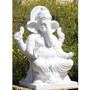 QUYANG Outdoor Natural <span class=keywords><strong>Stone</strong></span> Carving testa di elefante statua di Buddha religioso marmo bianco Hindu Lord Ganesha scultura - Product Image 2