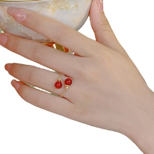 Red Agate Open Ring For Women Adjustable Retro Light Luxury Jewelry Gift Geometric Shape Prong Setting - Product Image 5