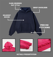 Hoodie oversize SEEK pour homme, 340 GSM, polaire brossé, bleu marine, logo personnalisé, streetwear, vente en gros, petite série