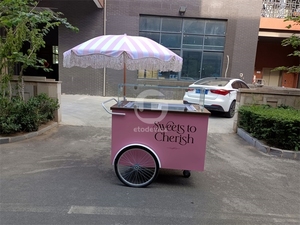 Chariot de vente ambulante compact pour desserts glacés, avec grand espace de rangement, auvent météo, mobile, pour parc, plage, vente de nourriture - Product Image 2