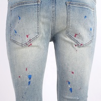 Bord Demin personnalisé peint goutte à goutte éclaboussures jean lavé déchiré Vintage maigre hommes jean Denim blanchiment