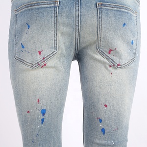 Edge Demin Custom Painted <strong>Drip</strong> Splatter <strong>Jeans</strong> Washed Ripped Vintage <strong>Skinny</strong> Men <strong>Jeans</strong> Denim Bleaching - Product Image 5