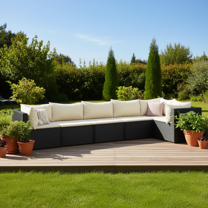 Ensemble de salon de jardin Vero Vedo en rotin noir, 7 places, design moderne et contemporain, canapé sectionnel confortable - Product Image 2