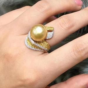 Anillo de Plata de Ley S925 para Mujer con Perla Dorada de 11-12 mm, Diseño de Boca Viva Microimpecable, Regalo Popular en Xiaohongshu - Product Image 1