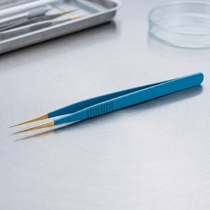 Blue Metal Tweezers With Gold Tips Flat Mini Fan Shape <b>Reusable</b> Beauty Tool For <b>Eyelash</b> Extensions - Product Image 2
