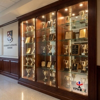 Vitrine murale personnalisée en bois pour trophées et récompenses, avec étagères en verre, pour salle scolaire