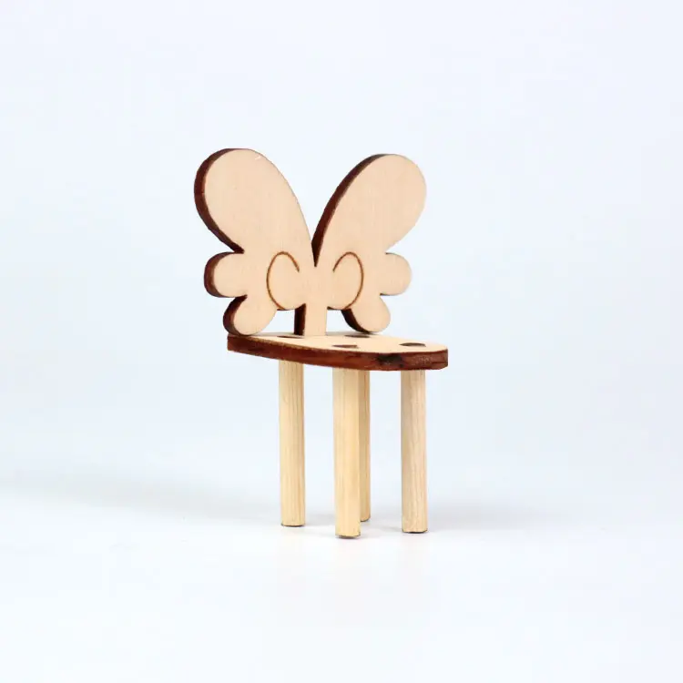 Mini-Puppenhaus Miniaturmöbel rote Holzfarbe Esstisch-Stuhl-Set