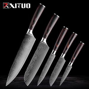 Juegos de cuchillos de Chef de 8 pulgadas, cuchillos de cocina con patrón de acero inoxidable de Damasco láser, cuchillos afilados para rebanar, regalo, utilidad caliente - Product Image 1