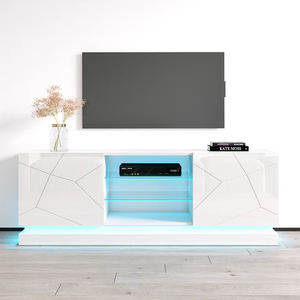 LEDライト付き高光沢<span class=keywords><strong>TV</strong></span>スタンドモダンでユニークな現代的なデザインエンターテインメントセンターフラットパック<span class=keywords><strong>TV</strong></span>キャビネット - Product Image 2