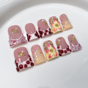 Ongles artificiels roses doux et rêveurs, faux ongles français mignons, étoile de mer, sculpture 3D, charme de fleur, ongles <span class=keywords><strong>press</strong></span>és faits à la main - Product Image 2