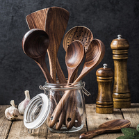Ustensiles de cuisine en bois personnalisés, cuillères et spatules à long manche antiadhésives, outils de cuisine résistants à la chaleur pour une cuisine saine