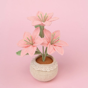 Flores Tejidas a Crochet en Maceta, Cactus Suculentos Hechos a Mano, <span class=keywords><strong>para</strong></span> Decoración <span class=keywords><strong>de</strong></span> Escritorio - Product Image 2