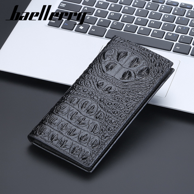 For Vintage Mens RFID Blocking Crocodile Pattern PU Leather Wallet Waterproof Multi-function Polyester Long Compact Design
