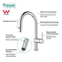 Robinet de cuisine Frascio à levier unique, monobloc, finition brossée, avec douchette extractible, eau chaude/froide