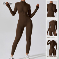 Combinaison de yoga pour femme, vêtements de sport, fermeture éclair sur le devant, spandex/nylon, extensible dans quatre sens, sans couture, manches longues, combinaison de fitness