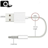 Chargeur Yitkor avec prise jack 3,5 mm pour iPod Shuffle 3ème, 4ème, 5ème, 6ème et 7ème génération / Câble USB compatible pour chargeur d'iPod Shuffle