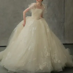 Üretici yüksek kaliteli dantel tül bir omuz gelin düğün elbisesi kabarık gelin balo elbisesi