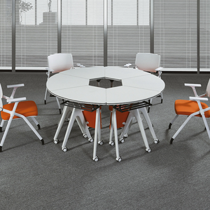 Mesa de entrenamiento plegable en forma de abanico con panel lateral naranja y ruedas para oficina, formación y discusiones en grupos pequeños - Product Image 5