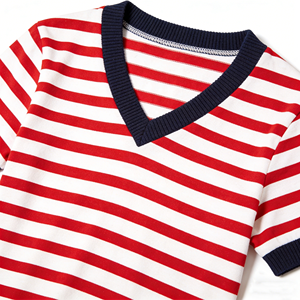 Camiseta Casual de Cuello en V para Hombre, con Rayas Horizontales, Ligera, de Manga Corta, para Verano, Venta al Por Mayor - Product Image 4