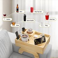 Porte-gobelet en bambou pour canapé Tiroirs à plateau Rotation à 360 ° Support de téléphone écologique Table d'appoint portable pliable pour bras de canapé