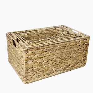 Conjunto artesanal de 4 bairinhas água hiacinth tecido cesta de armazenamento