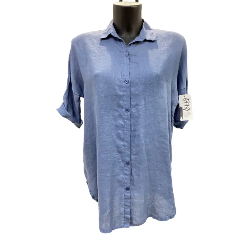 MADE IN ITALY Custom ladies cotton linen short sleeves shirt summer casual shirt blouse