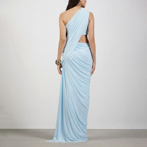 Abito da sera elegante monospalla in chiffon leggero, drappeggiato, azzurro, con cut-out, per donna - Il più venduto - Product Image 2