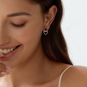 YILUN Boucles d'oreilles en argent sterling 925 Love in Air Heart Drop Rhodium Plated Zircon Stones Women's Party Office/Career - Product Image 4