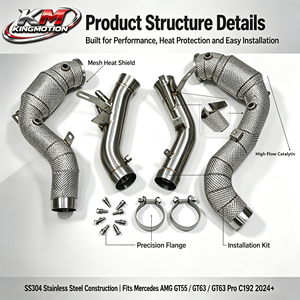 <span class=keywords><strong>Tuyau</strong></span> catalytique KM SS304 Euro 6 avec bouclier thermique pour Mercedes AMG GT55 GT63 GT63 Pro C192 2024+ - <span class=keywords><strong>Tuyau</strong></span> d'échappement performance - Product Image 1