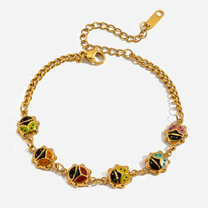 <span class=keywords><strong>Bracciale</strong></span> con Charm a Forma di <span class=keywords><strong>Coccinella</strong></span> J&D, Placcato in Oro 18K, Acciaio Inossidabile, Tema Giardino, <span class=keywords><strong>Bracciale</strong></span> Delicato per Donne - Product Image 1