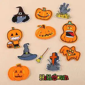 Grosir Di Saham Halloween Pakaian Dekorasi Patch Labu Topi Penyihir Besi Di Bordir Patch