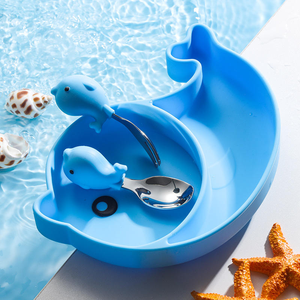 Assiette <span class=keywords><strong>à</strong></span> repas divisée en silicone écologique antidérapante pour enfants, anti-chute, motif de dauphin de dessin animé, plats <span class=keywords><strong>à</strong></span> compartiments pour bébé, passe au lave-vaisselle, alimentation pour bébé - Product Image 5