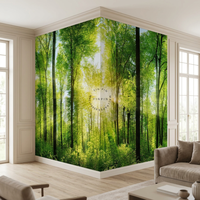 Papier peint mural Forêt Verte Ensoleillée, Paysage Naturel avec Arbres et Lumière du Soleil pour Salon, Chambre à Coucher, Décoration Murale Intérieure