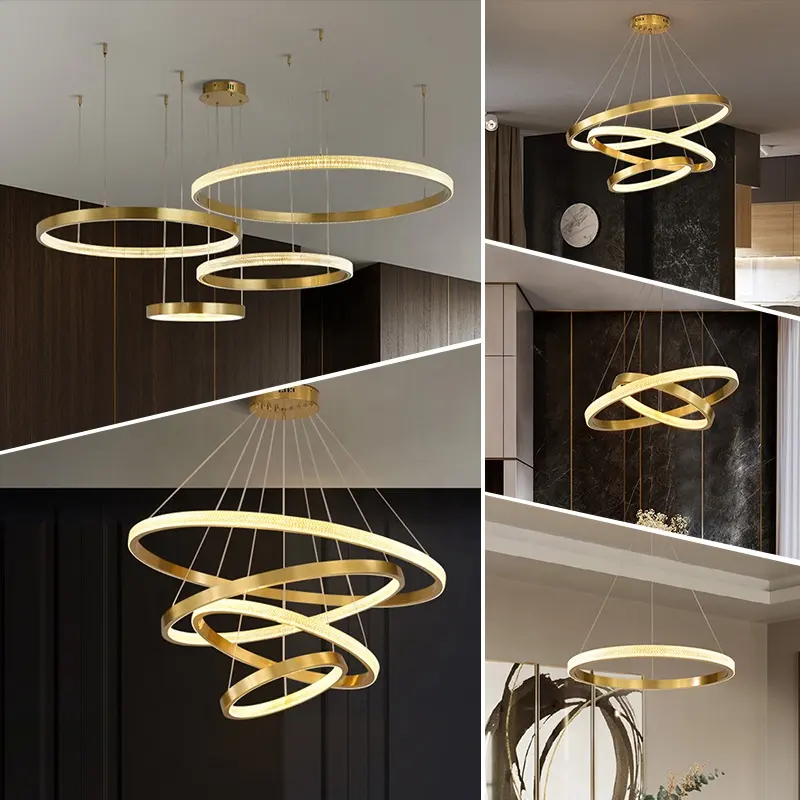 Lampadario a Led personalizzato del produttore illuminazione a soffitto cerchio d'oro acrilico moderno lampadario a sospensione a Led