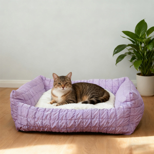 Cama de Lujo para Mascotas, Tejido Impermeable, Color Morado y Blanco, Fibra, Rectangular, Diferentes Tamaños, Logotipo Personalizado, Cama para Mascotas de Interior - Product Image 5