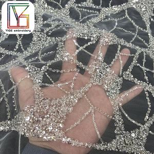 Haute densité français blanc perlé dentelle blanche paillettes scintillantes femmes mariage broderie perles tissu robe africaine tissu - Product Image 3