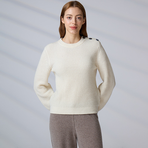 Wholesale OEM ODM Winter <b>Jumper</b> Casual Long Sleeve <b>Pullover</b> Knitwear Women Waffle Knit Crewneck Wool Sweater - Product Image 3