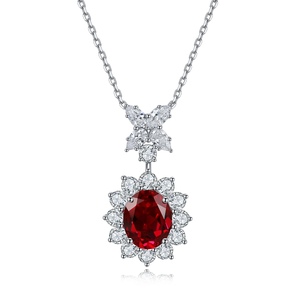 Collana con Pendente Ovale Grande in Argento S925 Placcato Rodio con Paraiba Sintetica - Product Image 4