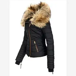 制造高品质最新设计女式女式绗缝加厚河豚泡泡毛领保暖夹克外套8-26-2