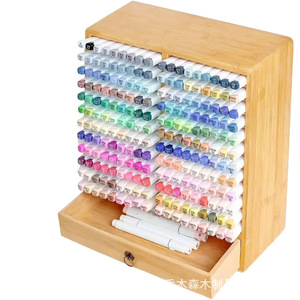 Estante de almacenamiento para marcadores de bambú con cajón, organizador de papelería de madera para aula, oficina, escritorio, 24,5x13,5x24,5 cm - Product Image 1