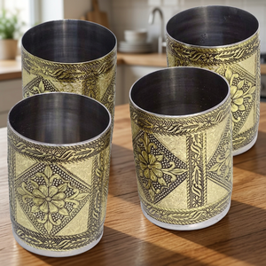 Verre à boisson simple paroi en acier inoxydable plaqué or oriental avec motif floral – Cadeau de fête pour adultes - Product Image 4