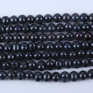 ไข่มุกน้ำจืดธรรมชาติขายส่ง ขนาด 9-10 มม. สีดำ เม็ดหลวม สำหรับทำสร้อยคอ ใกล้เสร็จสมบูรณ์ แบบกึ่งสำเร็จรูป - Product Image 5