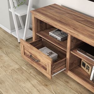 <b>Mid</b> <b>Century</b> Modern Glass <b>Shelf</b> TV Stand for TVs up to 65 Inches, 60 Inch, Walnut - Product Image 3