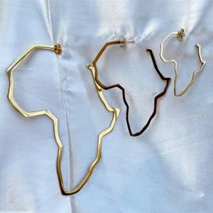 Pendientes de Aro Grandes de Acero Inoxidable con Baño de Oro de 14k, Diseño Exagerado de Mapa de África, Joyería de Lujo - Product Image 2