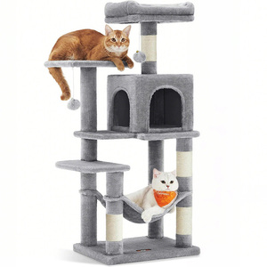 Torre para Gatos con Hamaca, Árbol para Gatos de Madera de Varios Niveles con <span class=keywords><strong>4</strong></span> Postes para Rascar y 2 Plataformas - Product Image 1
