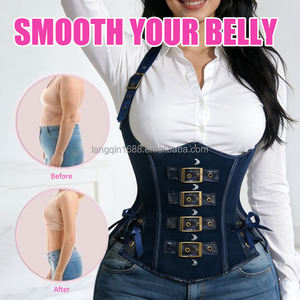 Langqin Corsets pour femmes en gros Goth Punk Court Grande taille Corset à lacets Sculptant Anti-bactérien Col suspendu Évidé - Product Image 4