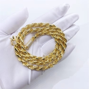 925 Sterling Zilver <span class=keywords><strong>Vermeil</strong></span> VVS Halskettingen 6mm Koordketting met Iced Out Sluiting Luxe Hiphop Sieraden voor Heren Rapper - Product Image 3
